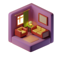 3d isometrico camera con divano e sedia png