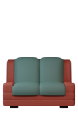 ein rot Couch mit Grün Kissen auf ein transparent Hintergrund png