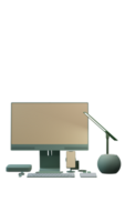 computador escrivaninha com monitor, teclado, rato e luminária png