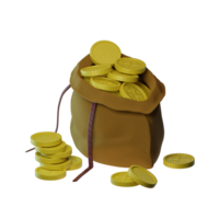 golden coins in a bag on a transparent background png