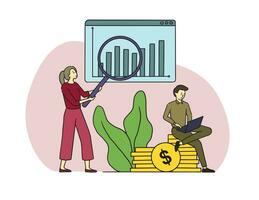 Vector illustration of an investor analyzing the movement of an investment chart.