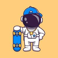 linda frio astronauta con patineta dibujos animados vector icono ilustración. Ciencias deporte icono concepto aislado prima vector. plano dibujos animados estilo