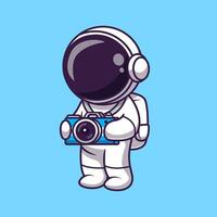 linda astronauta con cámara dibujos animados vector icono ilustración. Ciencias tecnología icono concepto aislado prima vector. plano dibujos animados estilo