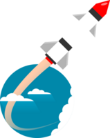 Cute spaceship rocket launch take-off with fire smoke cartoon icon png