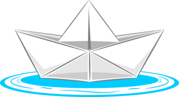 White paper boat floating blue water png