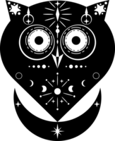 Black owl mystic witch magic with moon phases and stars boho png