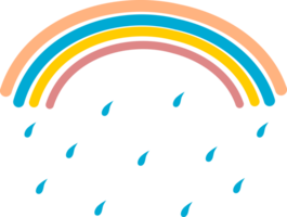 Cute colorful rainbow with water rain in rainy season boho doodle png