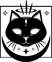 Black demon face cat with crescent moon and stars boho png