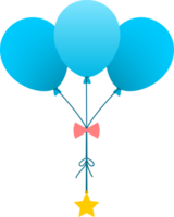 Blue balloon with pink ribbon hanging stars and circle foil celebrate party decoration png