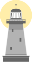 Lighthouse tower with beacon ray lighting in sea at night png