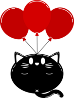 mignonne graisse noir chat avec rouge ballon en volant dessin animé personnage png