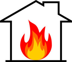 Black house fire red flame burning warning sign png