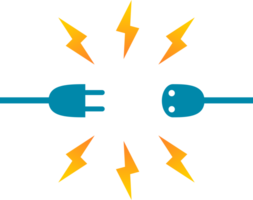 blauw plug en stopcontact elektrisch verbroken verbinding met geel elektrisch kort stroomkring vonken png