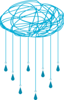 Cute blue tangle cloud with line hanging water rain drop doodle png