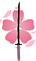 Katana sword samurai ronin weapon on pink sakura flower with petals japanese style png