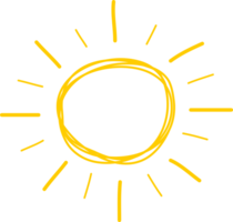 Cute yellow sun with sunshine light ray drawing doodle png