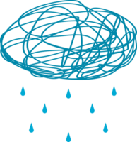 Cute blue cloud storm water drop rain with yellow sun line doodle png