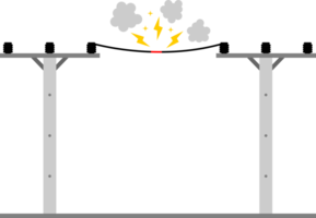 gebroken elektrisch draad van hoog Spanning pool is beschadigd en kort stroomkring vonk rook oorzaak Gevaar elektrocutie risico png