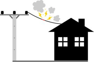 gebroken elektrisch draad van hoog Spanning pool is beschadigd en kort stroomkring vonk rook oorzaak Gevaar elektrocutie risico png
