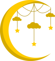 Cloud with stars line spider cobweb hanging on crescent moon mystic magic png