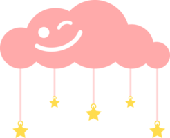 linda azul nubes sonrisa arco iris con línea colgando estrellas concepto bueno noche y dulce Sueños boho garabatear dibujo dibujos animados png