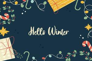 Hand drawn hello winter background with decorations vector