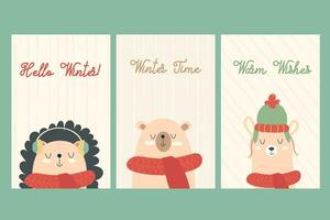 un conjunto de invierno carteles, tarjetas con animal caracteres vector