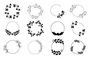 A set of wreaths in black color with berries vector