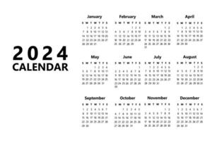 Vertical calendar for 2024 in black and white. Minimal style new year vector