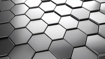 3D illustration silver geometric hexagon abstract background. Surface hexagon pattern, hexagonal honeycomb. Generative AI photo