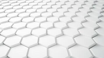 3D illustration white geometric hexagon abstract background. Surface hexagon pattern, hexagonal honeycomb. Generative AI photo