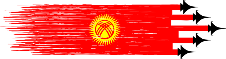 Kyrgyzstan flag  with military fighter jets isolated background or png