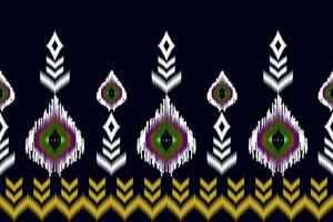 Ikat geometric folk ornament. Design for black background, rug, wallpaper, clothing, wrap, batik, fabric, vector illustration. Embroidery style.