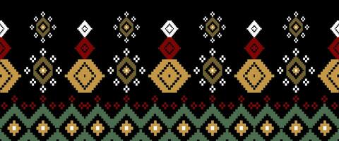 Cross-stitch. Ethnic patterns. indian geometric pattern Indigenous pattern. Black background. Print fabric, textile, clothing, knitwear. vector