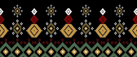 Cross-stitch. Ethnic patterns. indian geometric pattern Indigenous pattern. Black background. Print fabric, textile, clothing, knitwear. vector