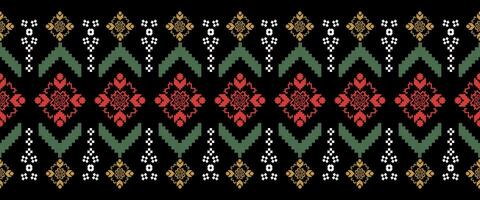 Cross-stitch. Ethnic patterns. indian geometric pattern Indigenous pattern. Black background. Print fabric, textile, clothing, knitwear. vector