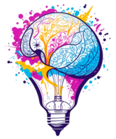 Graffiti Lampe Birne mit Mensch Gehirn innen. Idee Generation, Brainstorming Konzept. ai generativ png