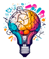 pintada lámpara bulbo con humano cerebro adentro. idea generación, idea genial concepto. ai generativo png
