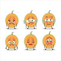 Slice of melon cartoon character with sad expression vector