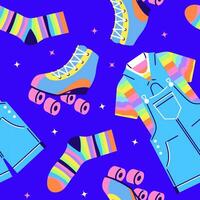 Seamless pattern Y2k clothing. Collection of colorful 90s 2000s style clothing. vector