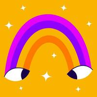 Groovy multicolor rainbow with eyes vector