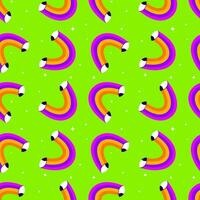 Seamless pattern rainbow with eyes on green background vector