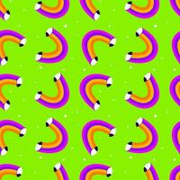 Seamless pattern rainbow with eyes on green background vector