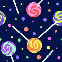 Seamless pattern of colorful lollipops with rainbow confit. vector