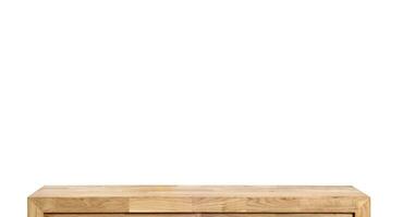 Wooden table top surface isolated over white background. Solid wood furniture close view 3D illustration. Empty table top cooking presentation template photo