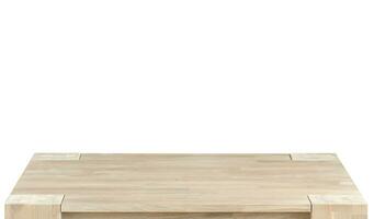 Wooden table top surface isolated over white background. Solid wood furniture close view 3D illustration photo