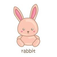 alfabeto r para Conejo vocabulario colegio lección dibujos animados ilustración vector clipart pegatina