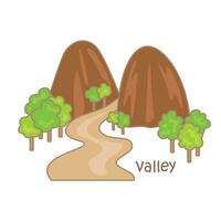 Alphabet V For Valley Vocabulary School Lesson Cartoon Illustration Vector Clipart Sticker
