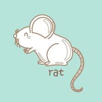 Alphabet R For Rat Vocabulary School Lesson Cartoon Digital Stamp Outline vector