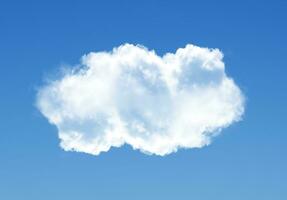 Single cloud isolated over blue sky background. White fluffy cloud photo, beautiful cloud shape. Climate concept photo